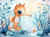 Marine animals wallpaper design file showing detailed seahorse pattern with ocean plants