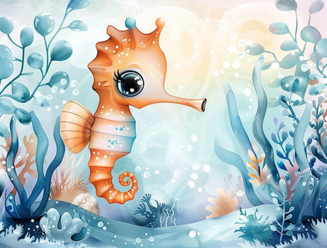 Marine animals wallpaper design file showing detailed seahorse pattern with ocean plants