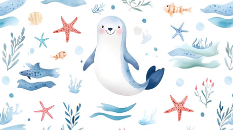 Marine animals wallpaper design file showing seal, starfish, and wave pattern detail