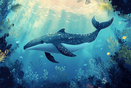 Marine animals wallpaper design file showing detailed whale pattern with cloud elements