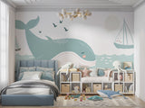 Marine animals mural creating a calming atmosphere in a reading nook