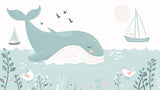 Gentle whale and seabirds design file showing intricate pattern details and soft color palette