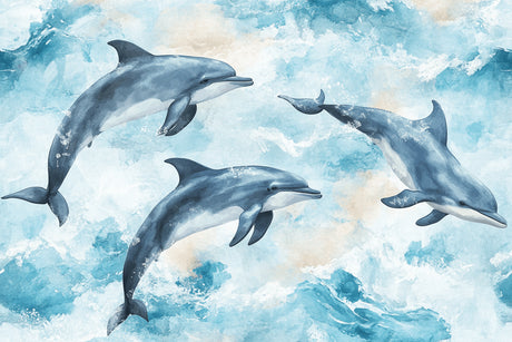 Marine animals wallpaper design file showing detailed watercolor dolphins swimming through clouds