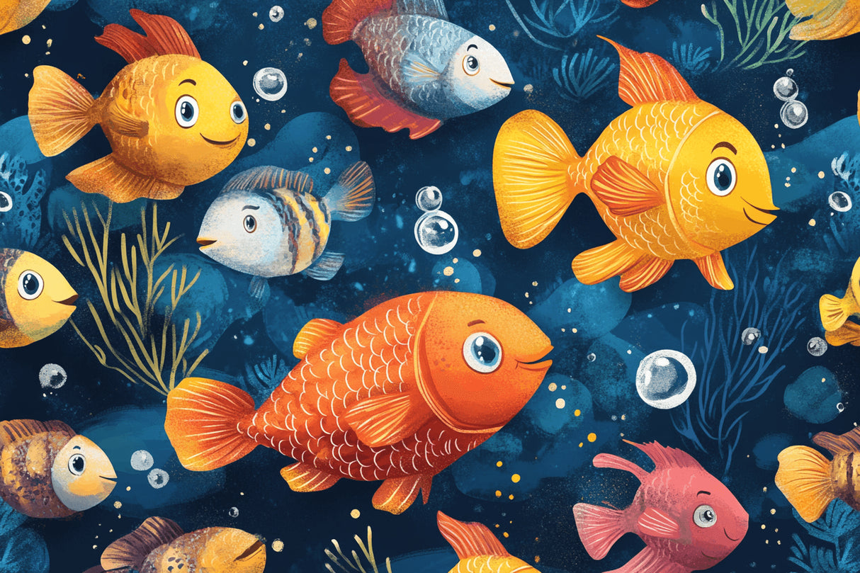 Marine Animals wallpaper design file showing vibrant fish pattern and deep blue ocean background