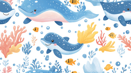 Marine animals wallpaper design file showing detailed whales and coral pattern