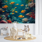 Marine Animals Wallpaper showcased in a modern living room, bringing ocean vibes to the space