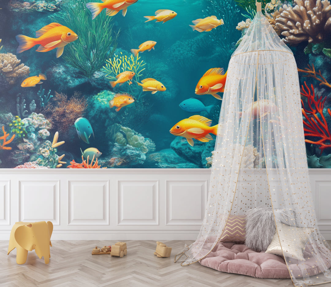 Underwater mural transforming a kids' room into an ocean adventure