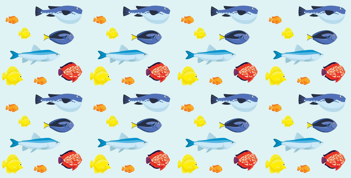 Tropical fish pattern design file showing detailed marine animals on light blue background