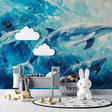 Dolphin wallpaper mural bringing life to a modern living room with blue accents