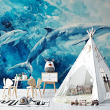 Marine animals wallpaper creating a peaceful atmosphere in a child's bedroom