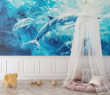 Watercolor dolphin mural adding movement to a playroom wall