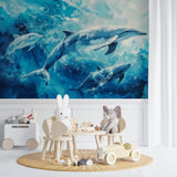 Dolphin wall mural bringing coastal charm to a nursery space