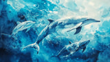 Watercolor dolphins swimming in ocean blue design file showing intricate pattern details