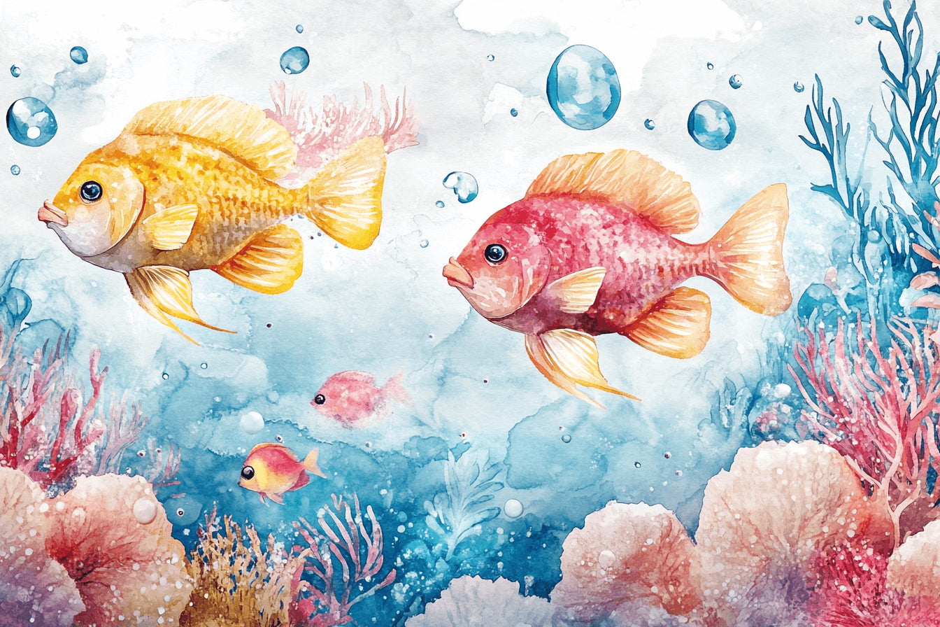 Watercolor fish and coral design file showing detailed marine pattern