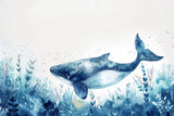 Design file of watercolor whale and ocean flora pattern showing intricate marine details
