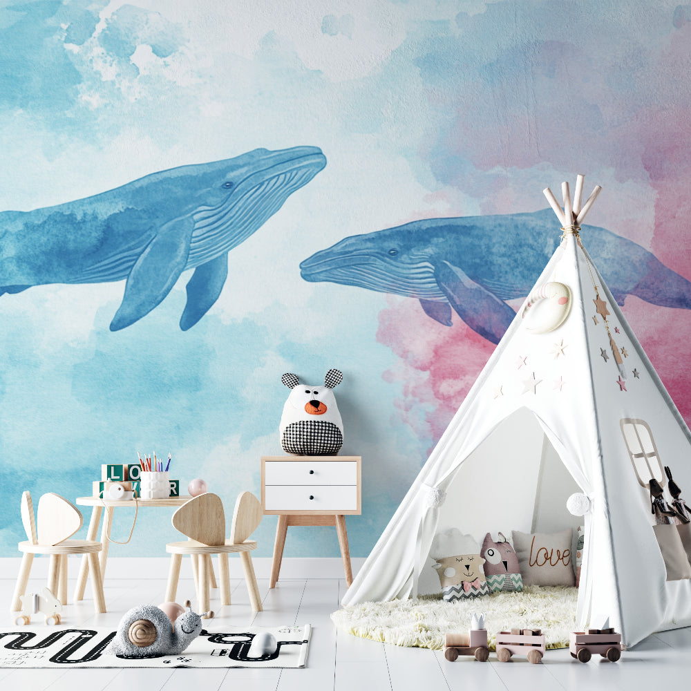 Marine themed wallpaper showcased in a cozy reading nook with natural light