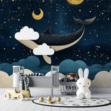Night sky whale mural adding magic to playroom space