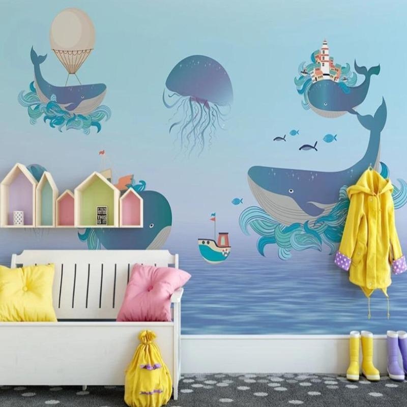 Ocean animals wallpaper transforming a playroom with whimsical underwater scenes