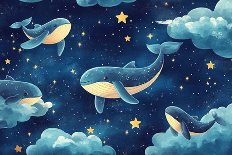 Marine Animals Wallpaper design file showing detailed whale pattern with starry night elements
