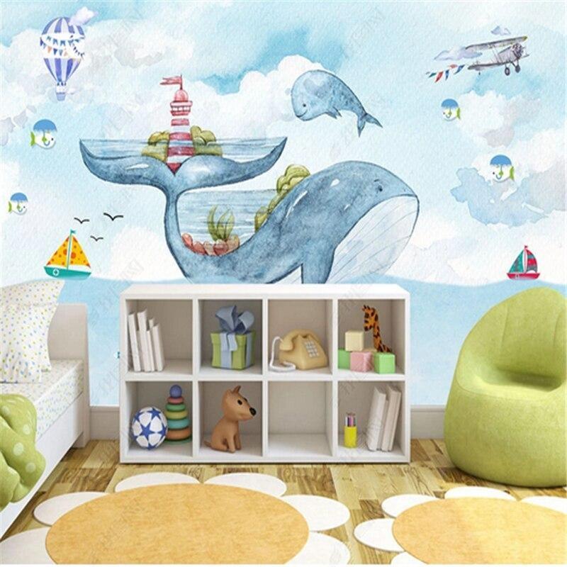 Ocean theme mural wallpaper showcased in a modern playroom setting