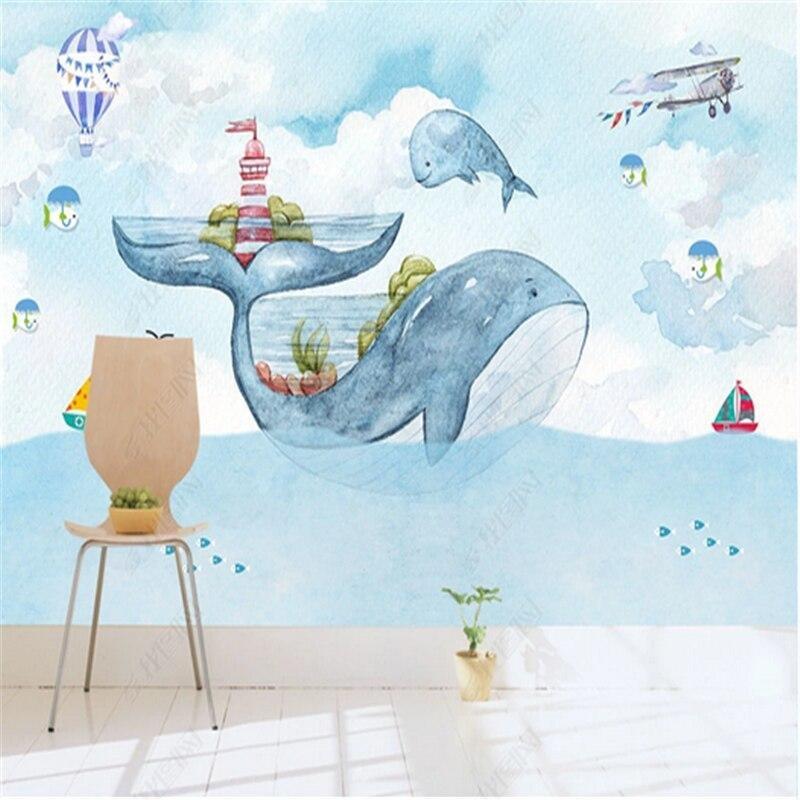 Marine animals wallpaper bringing nautical charm to a coastal-style bedroom