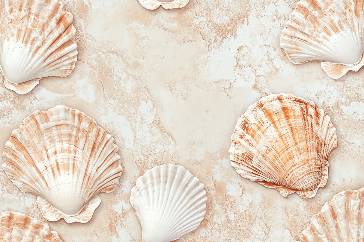 Seashell pattern design file showing detailed terracotta shells on textured background