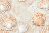 Seashell pattern design file showing detailed terracotta shells on textured background