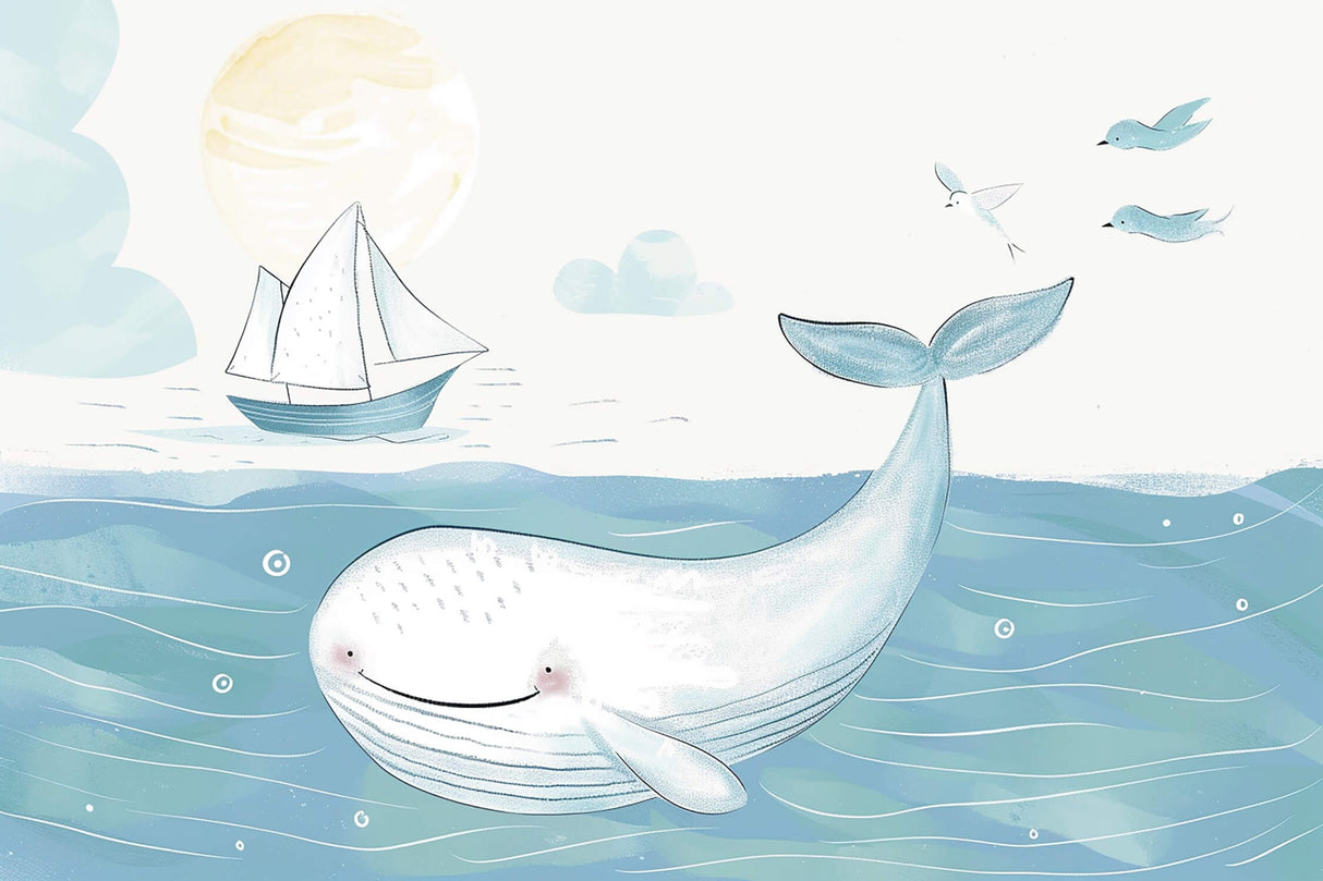 Marine wallpaper design file showing detailed whale and sailboat pattern