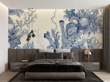 Marine pattern mural installed in coastal style home office