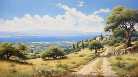 Mediterranean landscape design file showing detailed cypress trees and coastal elements