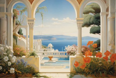 Mediterranean terrace design file showing detailed orange flowers and architectural elements