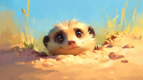 Watercolor meerkat wallpaper design file showing detailed desert scene artwork
