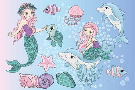 Mermaid wallpaper design file showing detailed underwater fantasy pattern with dolphins and sea creatures