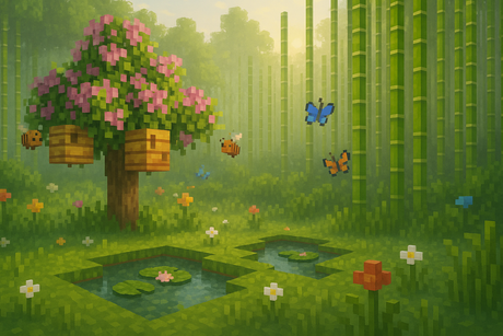 Minecraft Mural Wallpaper  Enchanted Garden Paradise - Wallpaper application example