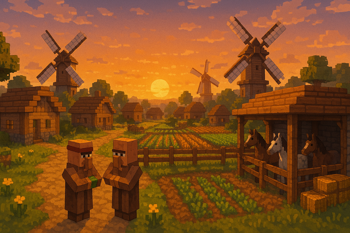 Minecraft Mural Wallpaper  Peaceful Village Life - Wallpaper design detail 5
