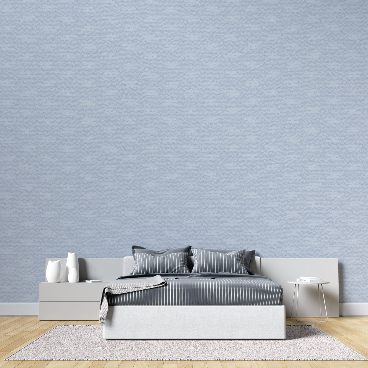 Blue textured wall mural in dining room showing versatile decorating potential