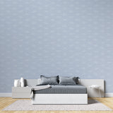 Blue textured wall mural in dining room showing versatile decorating potential