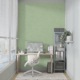 Minimalist green wallpaper showcased in contemporary bedroom with natural lighting