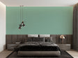 Mint green wallpaper in modern living room showing how it brightens the space