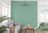 Fresh mint green wallpaper in home office with natural light