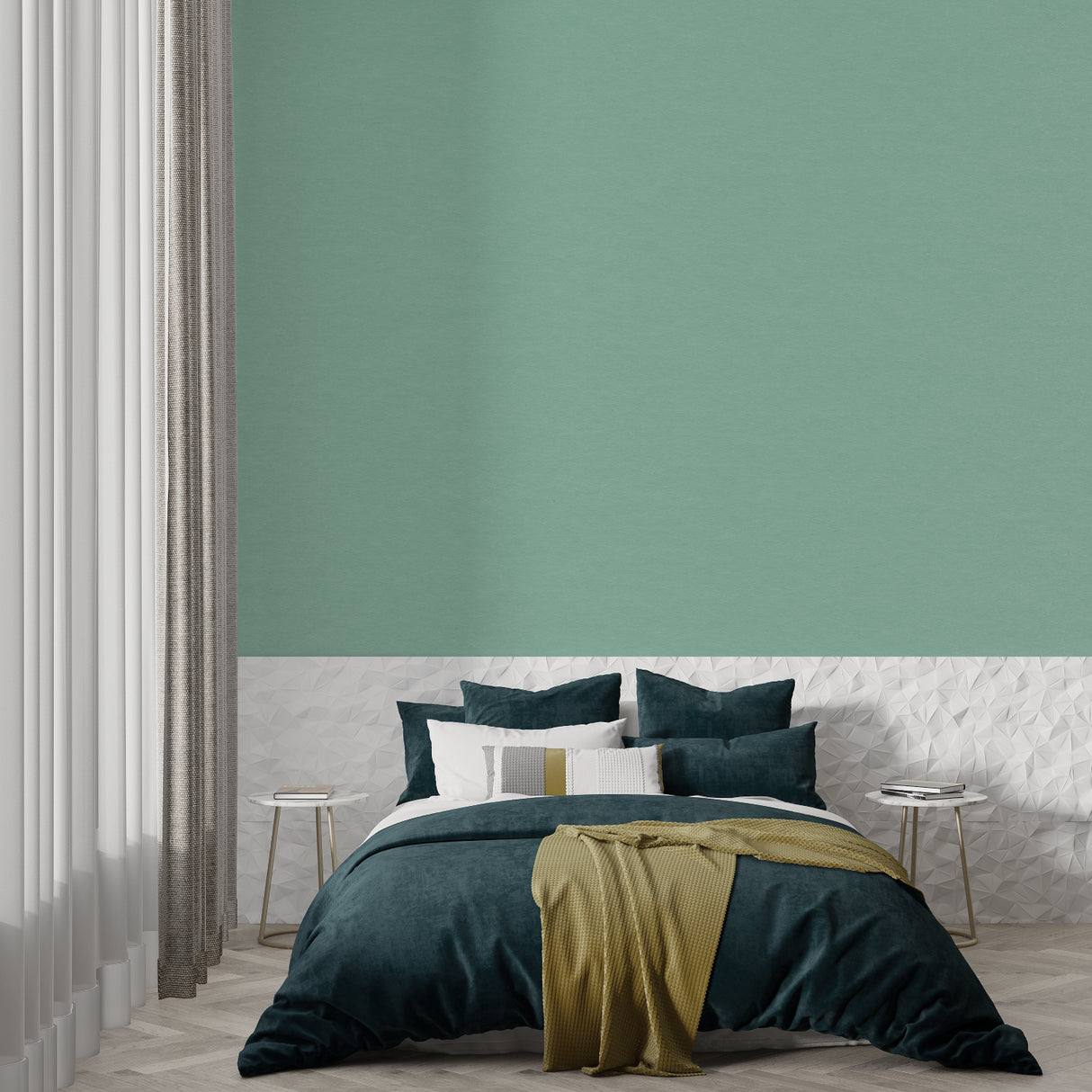 Solid mint green wallpaper in nursery showing calming effect