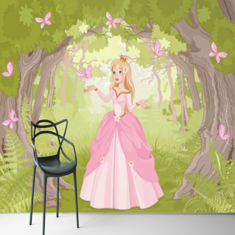 Princess Mural Wallpaper | Enchanted Forest with Pink Butterflies