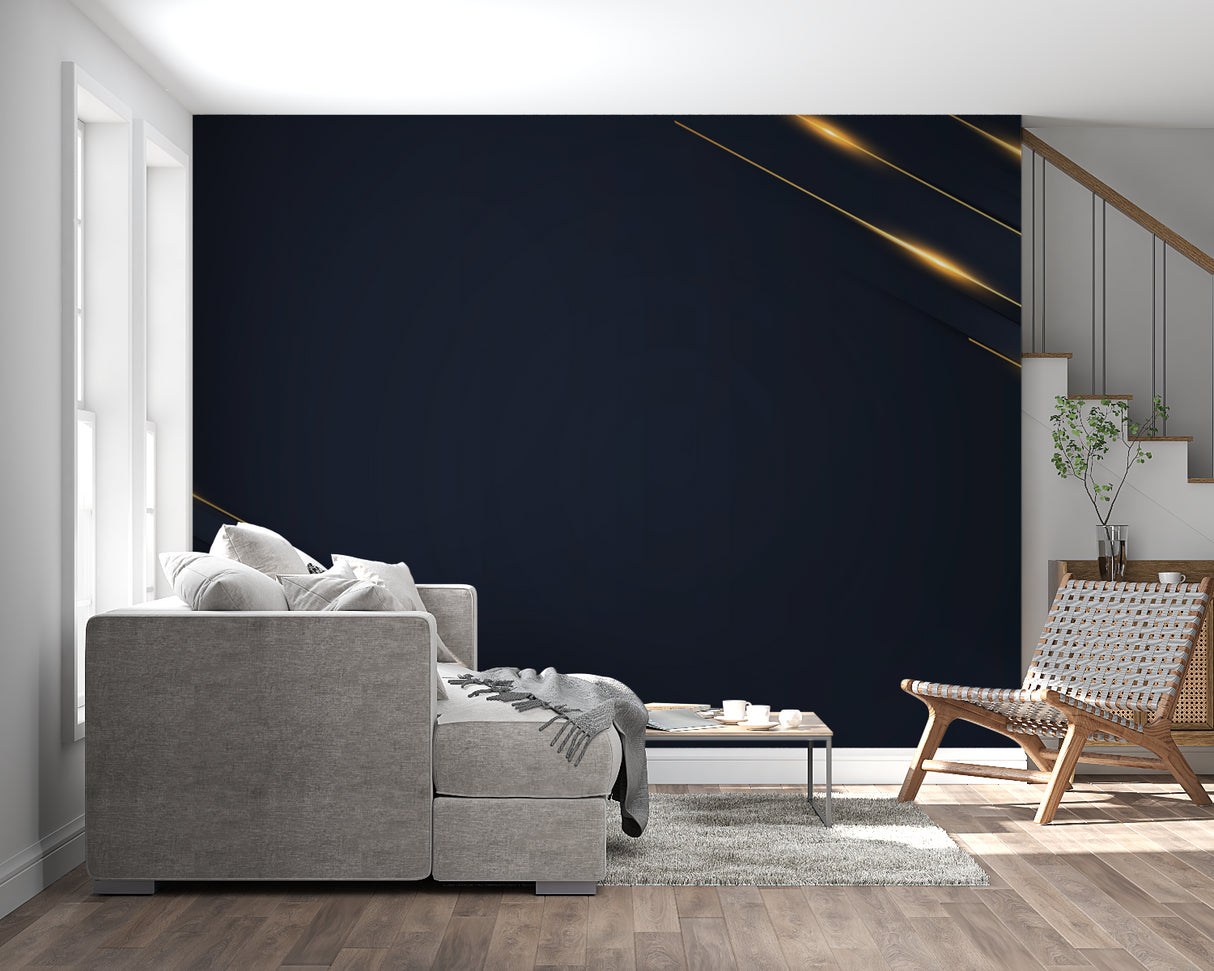 Luxury geometric wall mural in master bedroom with gold accents