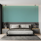 Serene mint green wall covering brightening up a minimal dining room