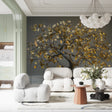 Money Tree Wallpaper bringing luxury to a modern home office with gold coin details