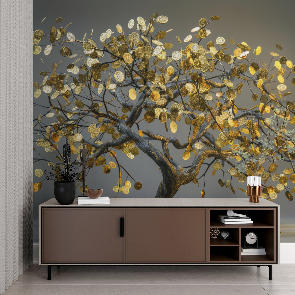 Money Tree Wall Mural making a statement in a modern reception area