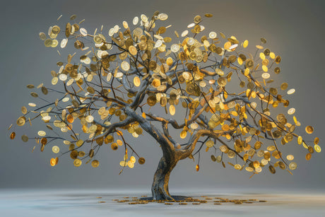 Money Tree Wallpaper design file showing detailed gold coins and grey background pattern