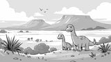 Monochrome dinosaur wallpaper design file showing gentle brontosaurus figures in mountain landscape