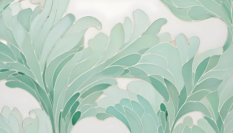 Abstract Monstera leaf wallpaper design file showing detailed mint green pattern and white outlines