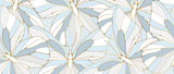 Design file of Monstera leaf pattern with art deco elements in blue and gold